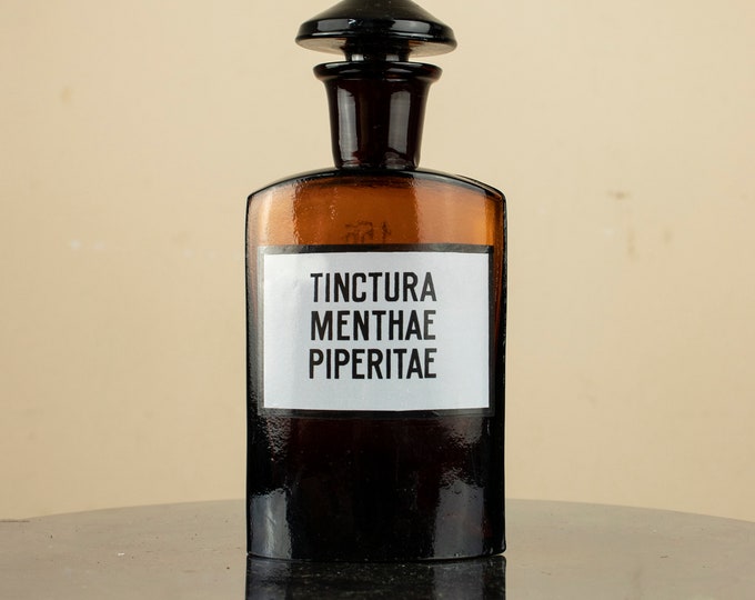 Vintage Amber Apothecary Bottle Tinctura Menthae Piperitae