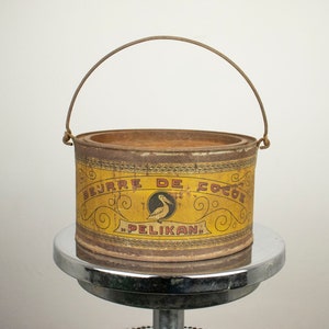 Vintage Bulgarian Coconut Butter Tin Can Pelican 1930s