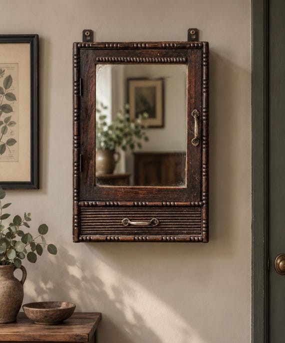 Vintage Art Deco Wall Cabinet with Mirror