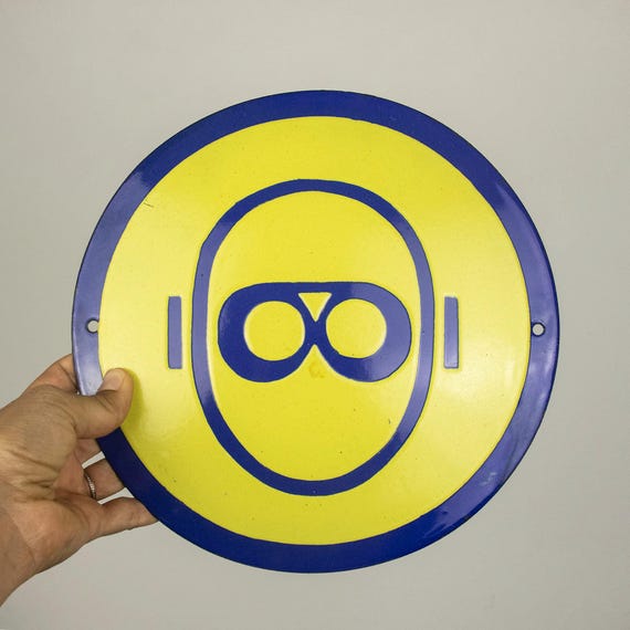 Porcelain Enamel Sign "Wear Protective Goggles", Vintage Safety Instruction Enameled Sign