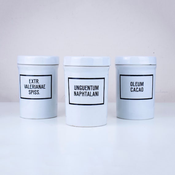 Vintage Porcelain Apothecary Jars made by Ditmar Urbach in Czechoslovakia in 1950s.