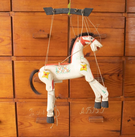 Vintage Handmade Wooden Horse Marionette Puppet