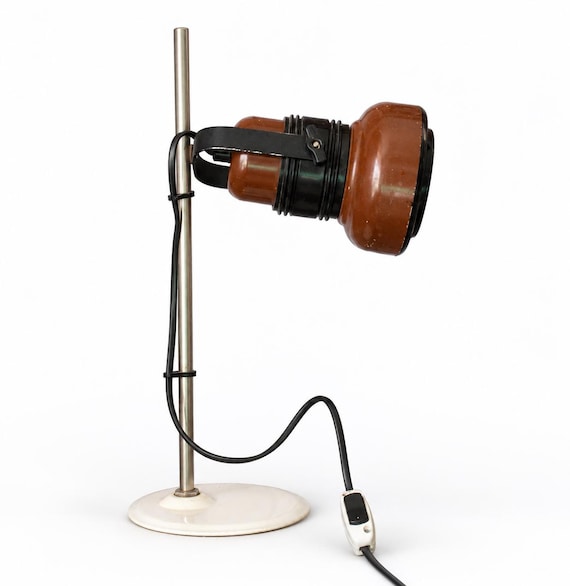 Vintage 1970s Medical Examination Lamp – Brown Adjustable Table Light – Industrial Retro Spotlight