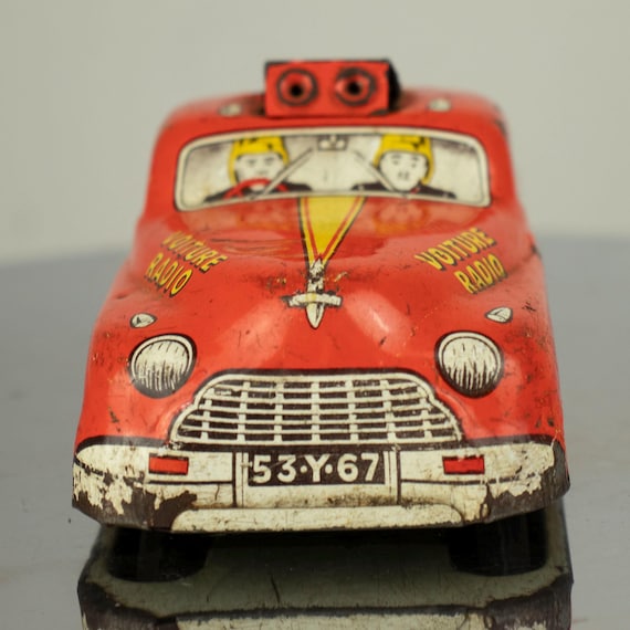 Vintage French Tin Toy Fire Car “Voiture Radio Service Incendie”