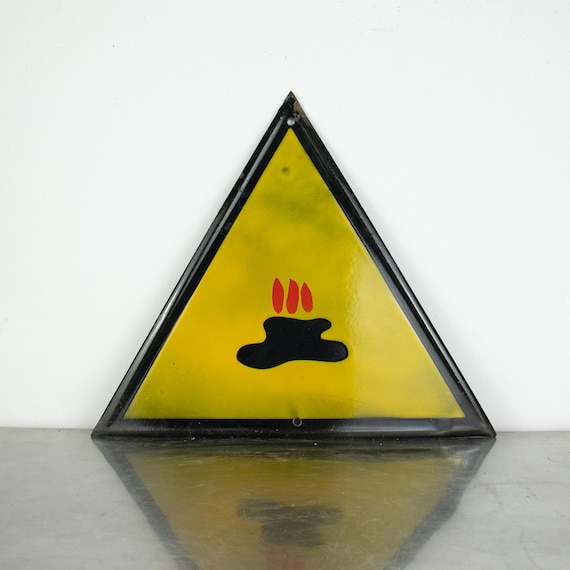 Vintage Enamel Factory Sign "Beware of Oil Spills"