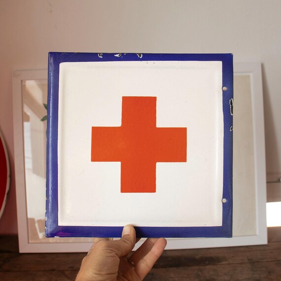 Vintage Red Cross Enamel Sign