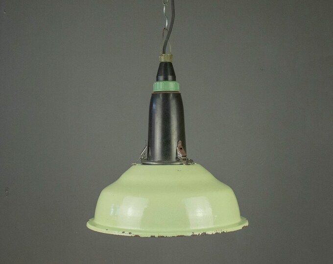 Mint-green Enamel Pendant Light, USSR Industrial Enamel Light with Long Top