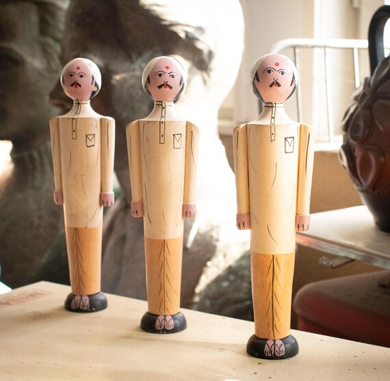 Set of Three Vintage Wooden Figurines