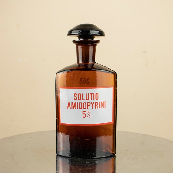 Vintage Amber Apothecary Bottle Soluto Amidopyrini 5%