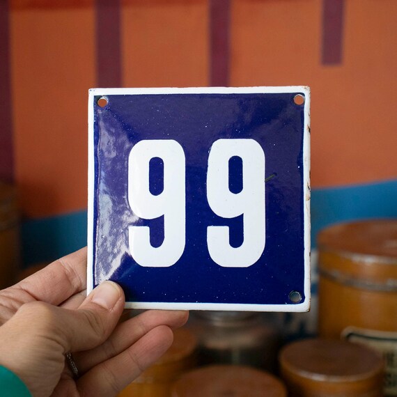 Vintage Porcelain Enamel Street Number Sign Number 99