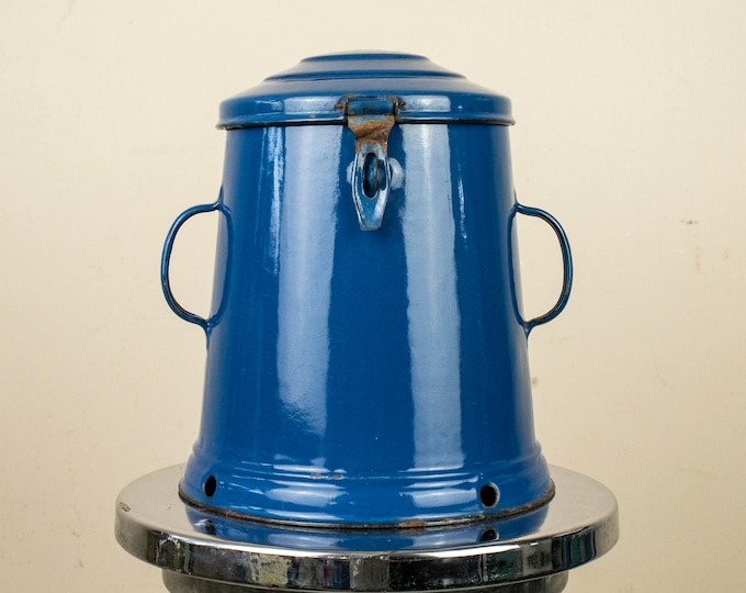 Vintage Hungarian Blue Enamel Fat Pot