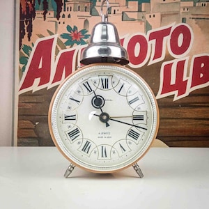 Vintage Mechanical Alarm Clock Jantar, 4 Jewels, Old USSR Wind-up Alarm Clock
