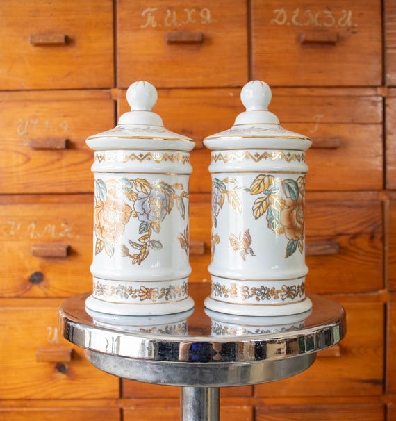 Set of 2 Vintage Limoges Porcelain Jars