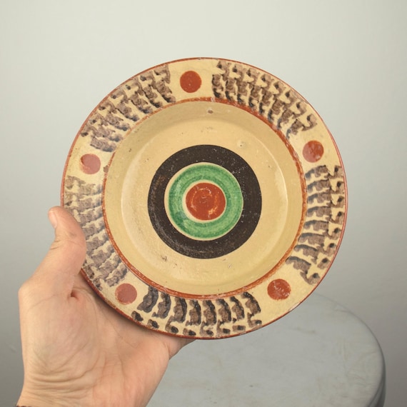 Vintage Bulgarian Traditional Clay Pottery Bowl