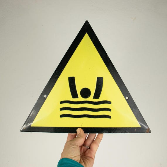 Rare Vintage Enamel Warning Sign "No Swimming" , Vintage Enamel Sign, Porcelain Enamel Sign