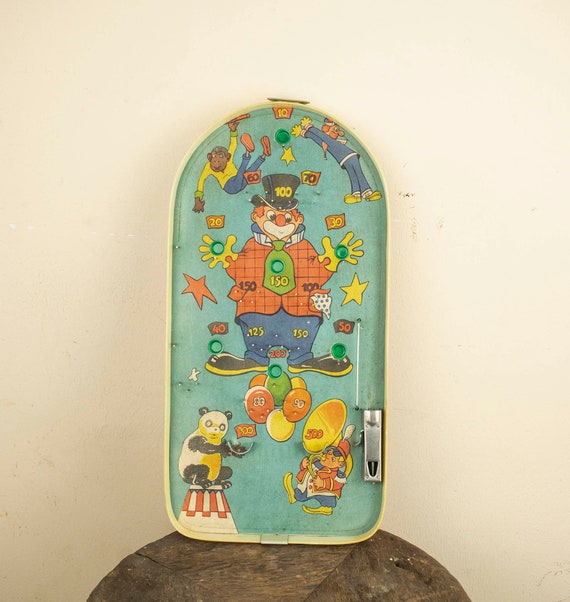 Vintage Pinball Toy with Clowns made in Minsk with Original Box, Vintage Pinball Game Board from 60s,