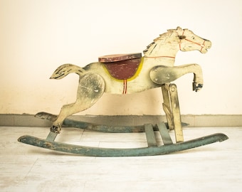 Caballo balancín de madera vintage hecho a mano