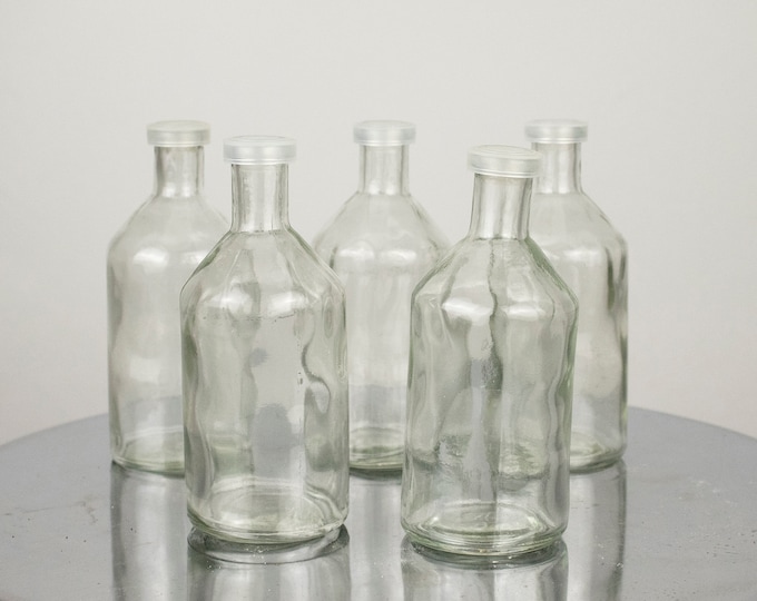 Set of 5 Clear Glass Medicine Bottles