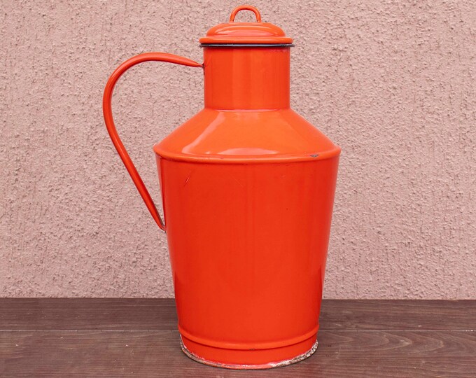 Vintage Enamel Milk Can, Hungarian Red Enamel Milk Container, Milk jug, Vintage Milk Jug