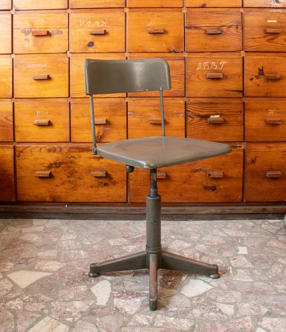 Vintage Tubax Industrial Turning Chair – Belgian Adjustable Factory Swivel Chair