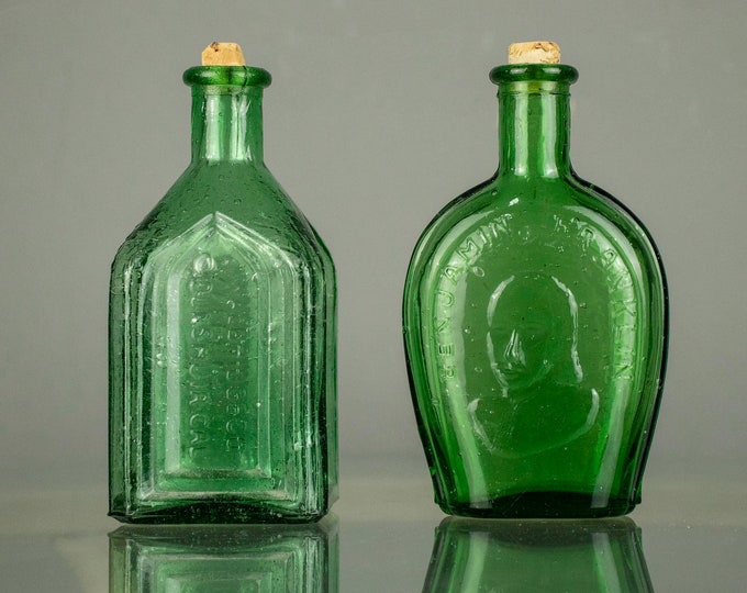 Set of 2 Vintage Green Bottles