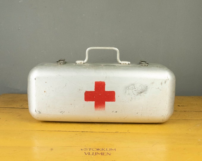 Large Vintage Military Metal Red Cross Box