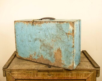 Vintage Wooden Suitcase with Metal Handle