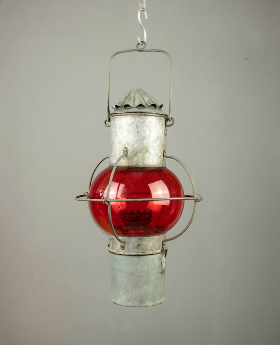 Vintage Nautical Red Glass Oil Lamp