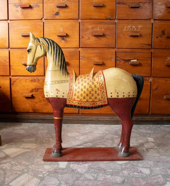 Large Vintage Wooden Horse Sculpture