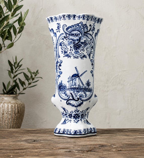 Vintage Fazzoletto Porcelain Vase Delft Holland