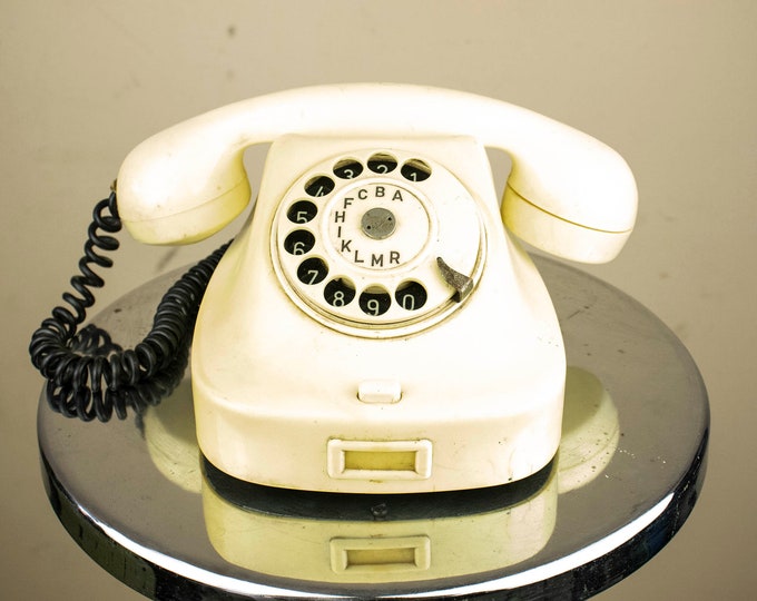 Vintage Rare White Bakelite Rotary Telephone 1970s