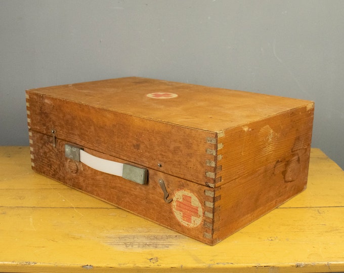 Vintage Wooden Red Cross Case, Vintage Wooden First Aid Box