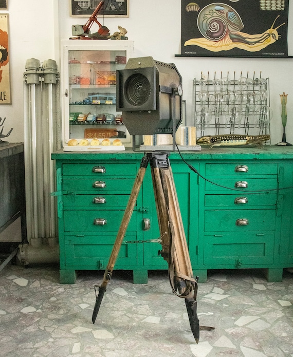 Vintage Theatre Spotlight on a Wooden Tripod