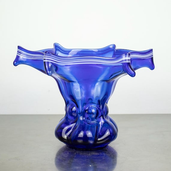 Vintage Murano Style Cobalt Blue Art Glass Bowl