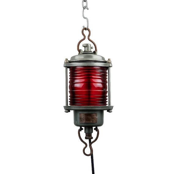 Vintage USSR Marine Navigation Lamp – 1964 Red Glass Ship Lantern
