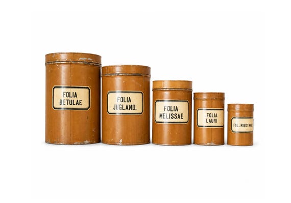 Set of 5 Vintage Apothecary Tin Boxes