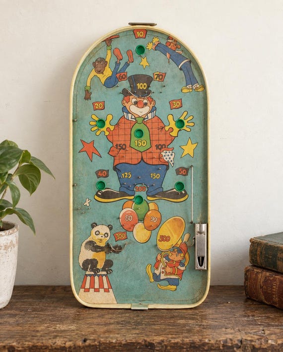 Vintage Clown Pinball Toy, USSR 1960s, Original Box