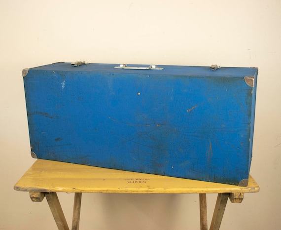 Big Blue Vintage Wooden Suitcase made in France