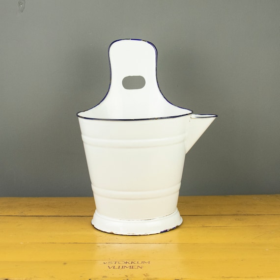 Vintage Hungarian Enamel Milk Bucket – Farmhouse Wall Planter