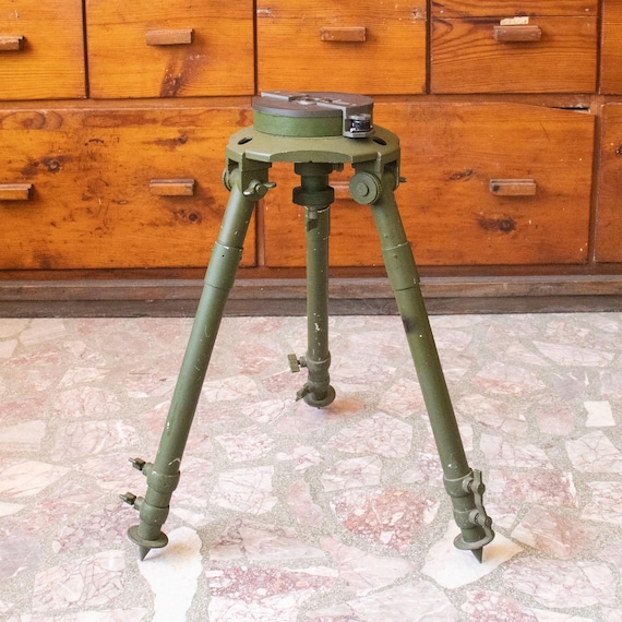 Vintage Military Survey Tripod – Heavy-Duty Adjustable Metal Instrument Stand