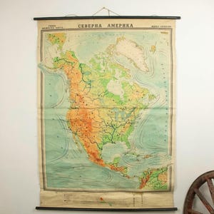 Mappa fisica d'epoca del Nord America 1967