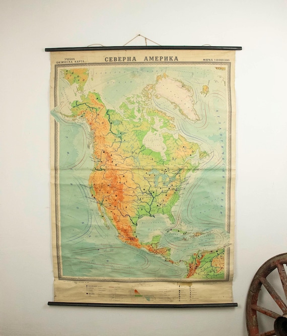 Vintage Physical Map of North America 1967
