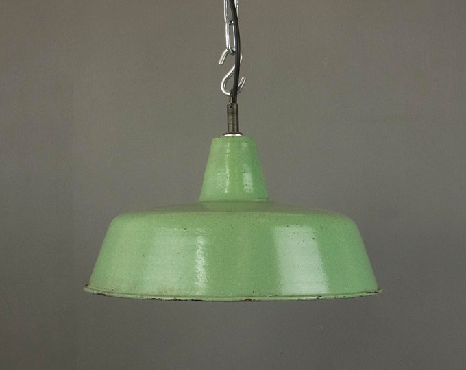 Green Vintage Enamelled Factory Lampshade