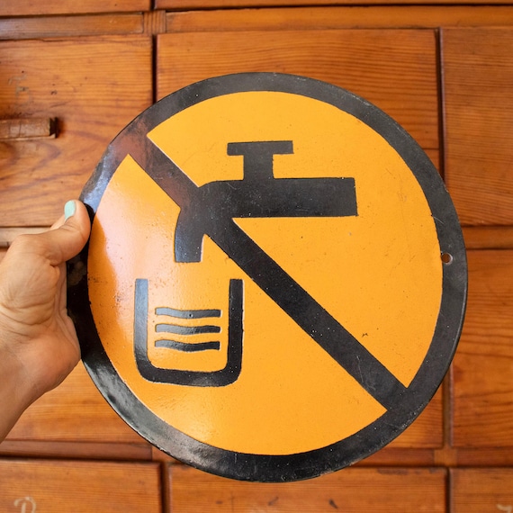 Vintage Bulgarian Industrial Warning Sign 1970s, No Drinking Water Sign