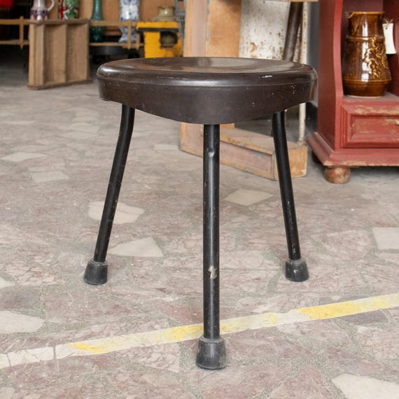 Small Industrial Stool with Bakelite Seat & Metal Legs