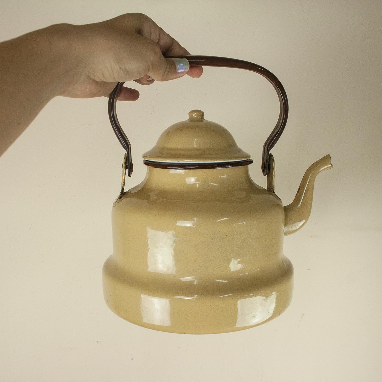 White Enamel Kettle with Top Handle - The Foundry Home Goods