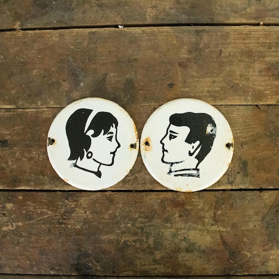 Vintage Hungarian Enamel Restroom Signs