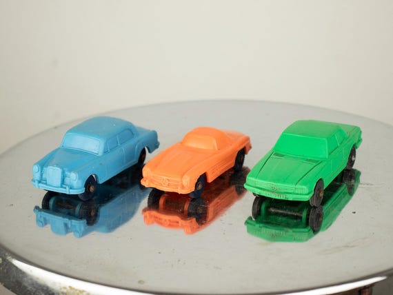 Set of 3 Vintage Vinyl Toy Cars – Tomte Norway & Galanite Sweden