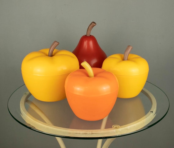 Set of 4 Vintage Czechoslovakian Fruit-shaped Plastic Boxes 1970s