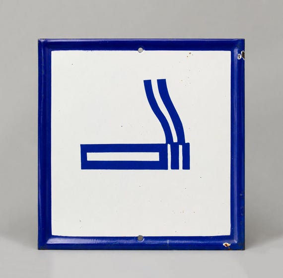 Vintage Bulgarian Porcelain Enamel Smoking Area Sign